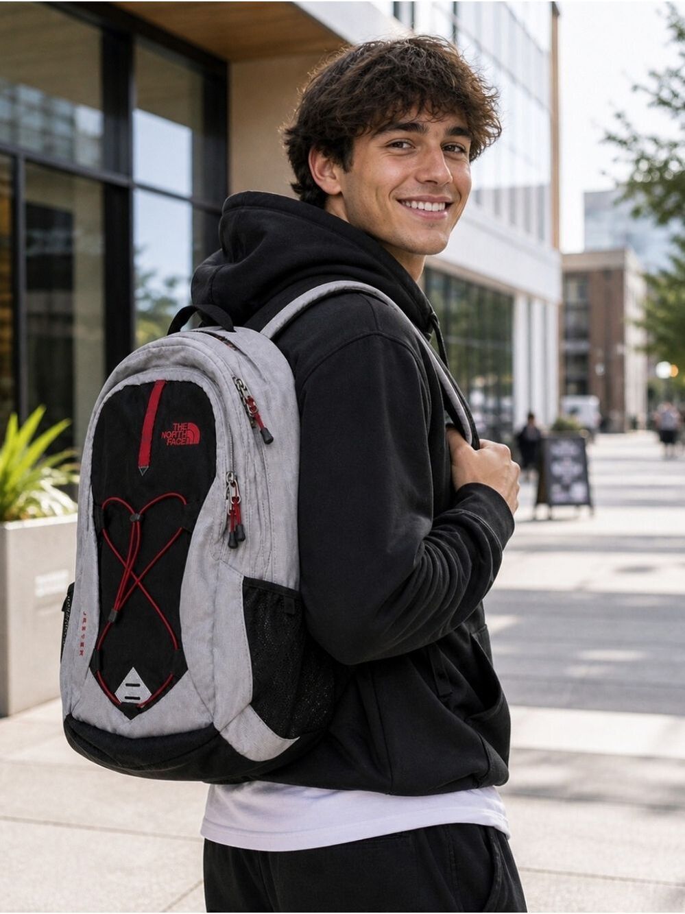 The North Face Jester Backpack Gray Black Red Laptop School Travel Bag EUC